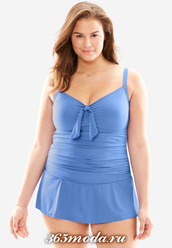 голубой купальник-платье с декором