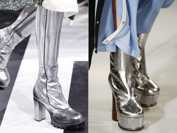 модные сапоги осень зима 2019 2020: на тракторной подошве серебряного цвета