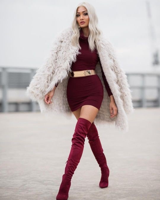 сапоги осень зима 2019 2020 фото женские: бордовые замшевые ботфорты