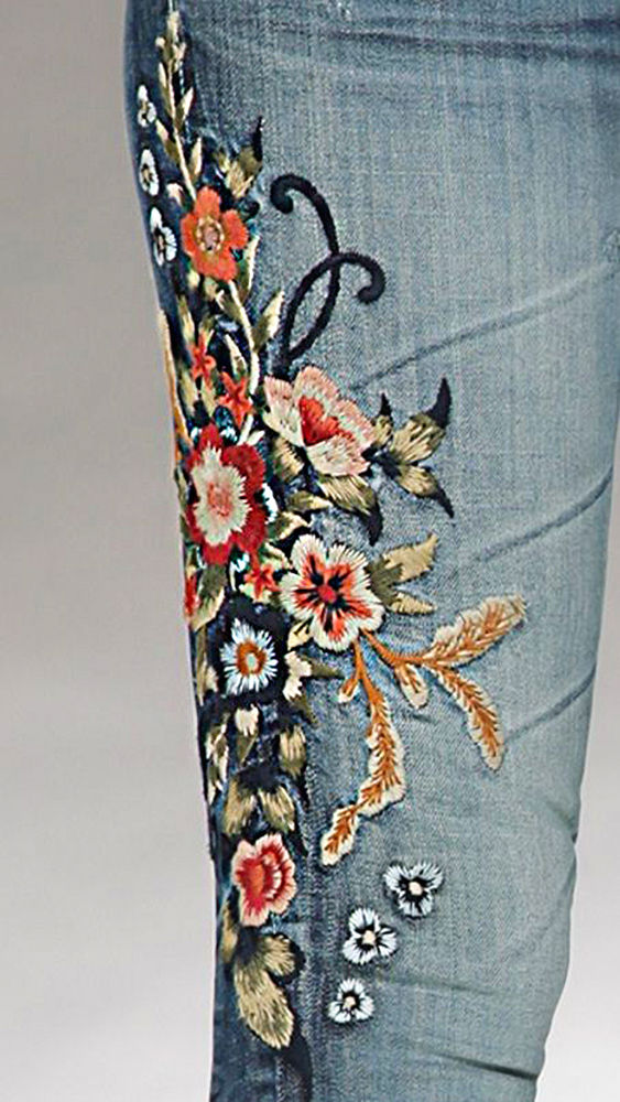 Разнообразный декор джинсов: вышивка, роспись, кружево, фото № 11
