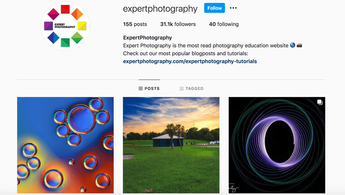 Screenshot of the ExpertPhotography Instagram page