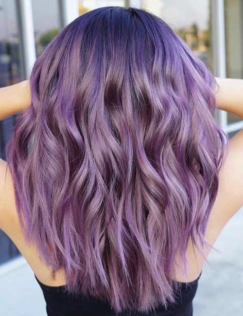 фиолетовое омбре на средних волосах