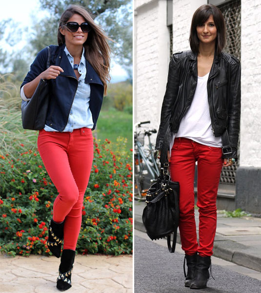 Красные джинсы с чем носить 