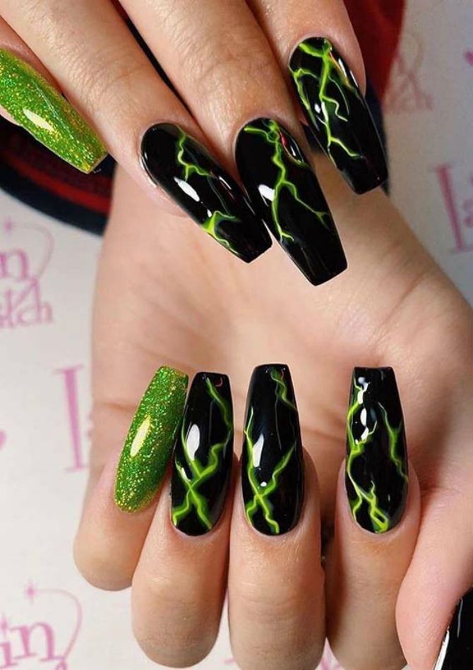зеленый маникюр на длинные ногти