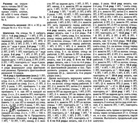 Описание и схемы вязания шапочки спицами