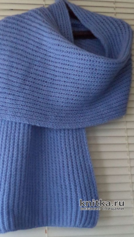 Вязанный спицами шарф английской резинкой. Работа Анны. Вязание спицами.