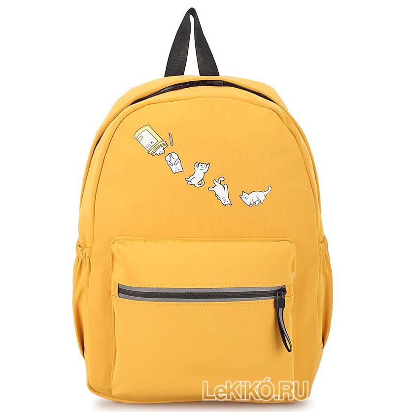 Школьный рюкзак для подростков Веселый котик желтый