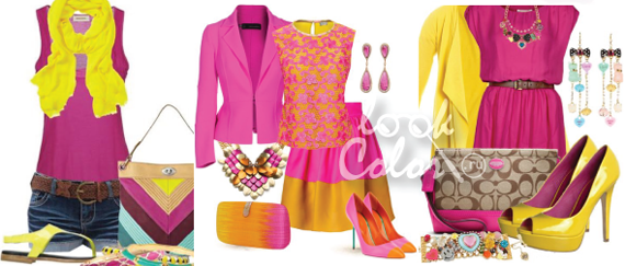 сочетание желтого и розового цвета в одежде 4