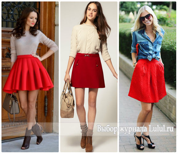 Красная короткая юбка с чем носить?