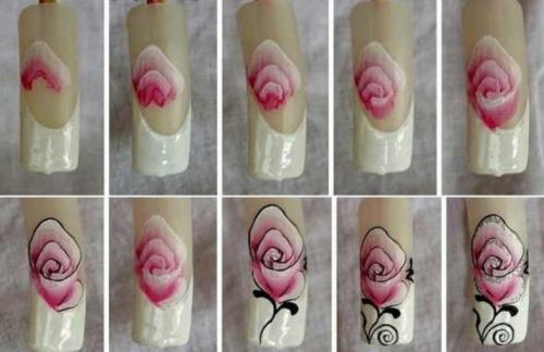 Нарисовать цветы пошагово на ногтях. Дизайн маникюра с цветами 35