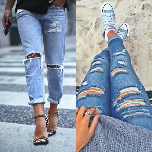 С чем носить рваные джинсы девушке