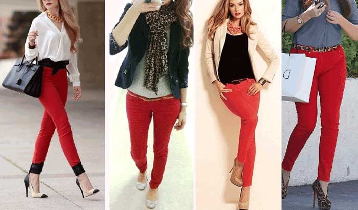 Яркие красные джинсы – с чем их носить
