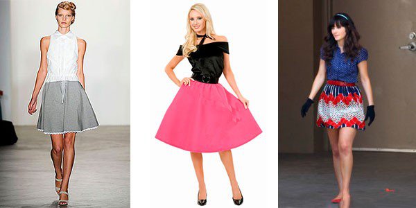 Надевать юбку-колокол рекомендуют с классическим верхом. Подойдут джемпера, оригинальные топы или яркие блузы
