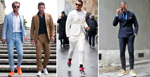 мужчины в пиджаке и кроссовках