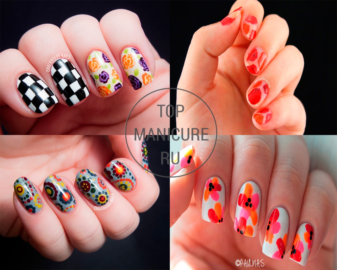 Оранжевый дизайн ногтей с цветами