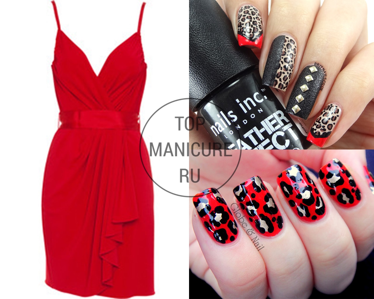 Леопардовый маникюр под красное платье