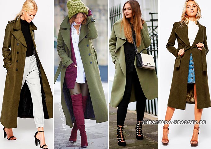 пальто цвета хаки с чем носить