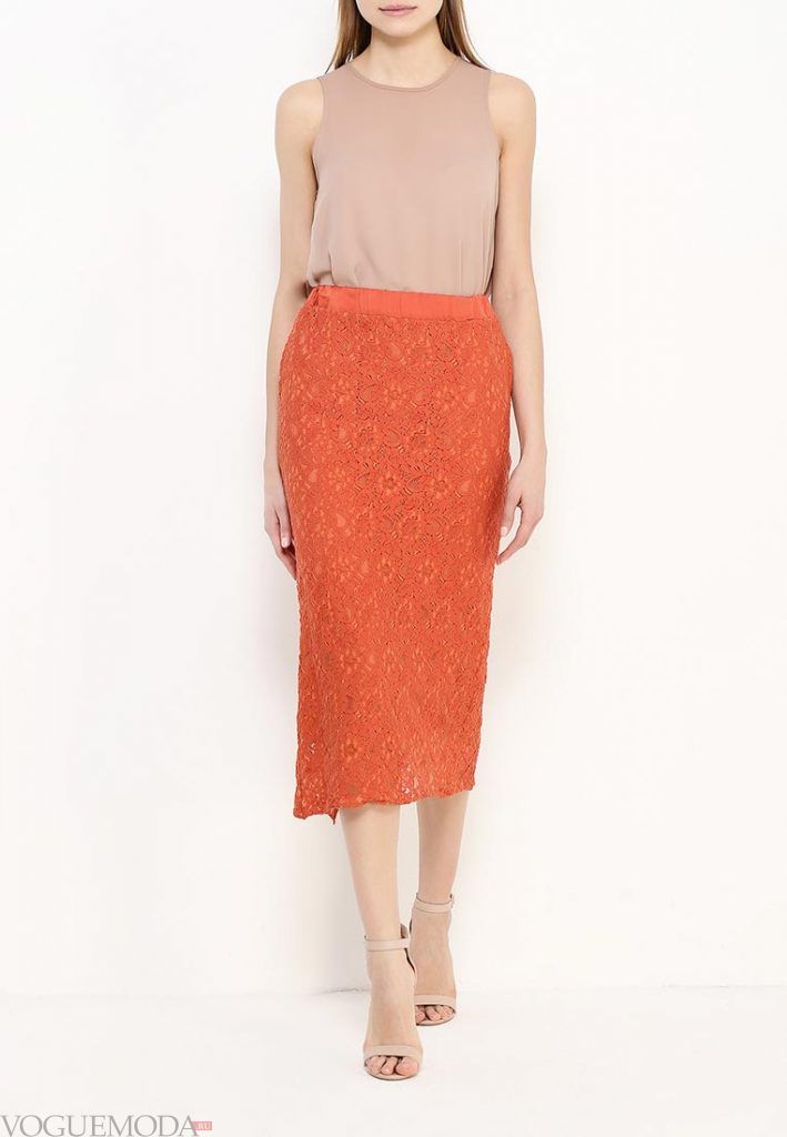 длинная гипюровая юбка оранжевая