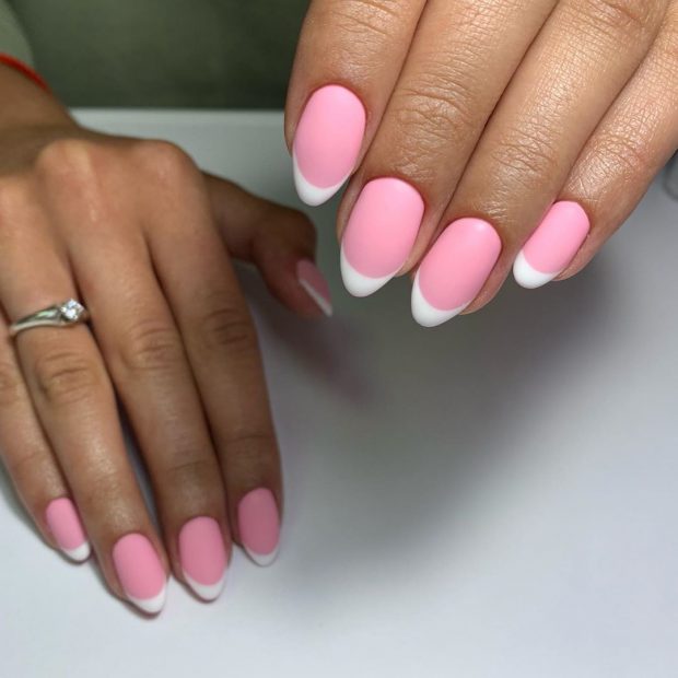 розовый френч на круглые ногти