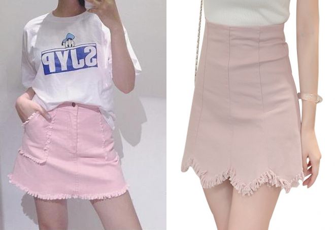 короткая розовая джинсовая юбка