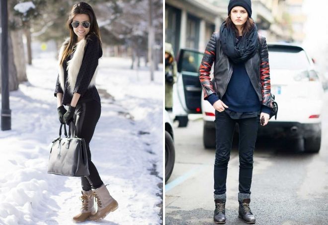 модные образы с зимними ботинками