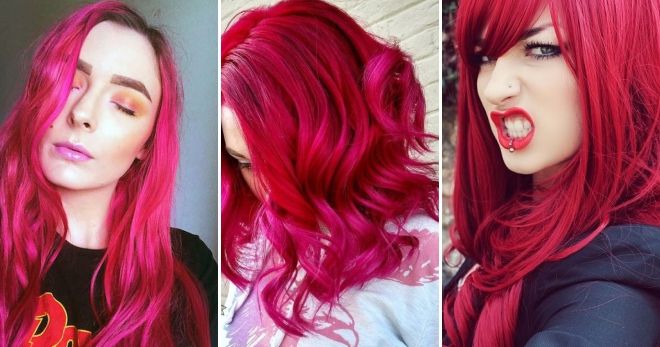 Красно-розовый цвет волос идеи