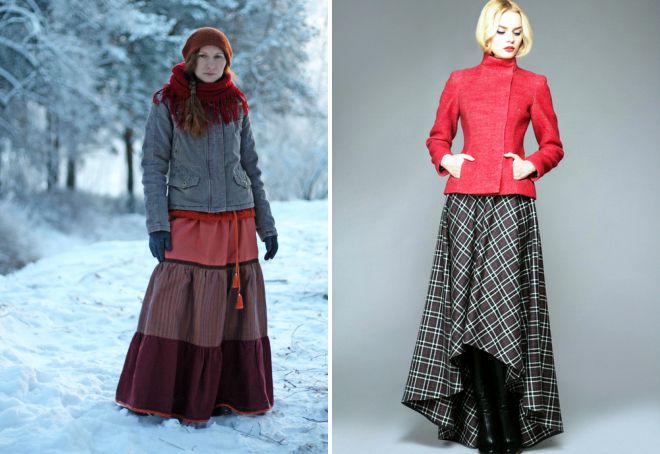 длинные юбки зимние фасоны