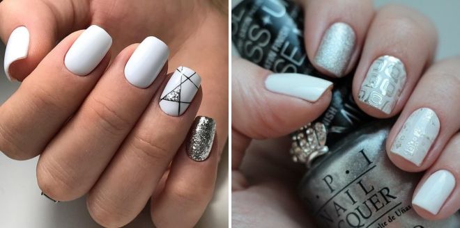 белый дизайн ногтей с серебряным
