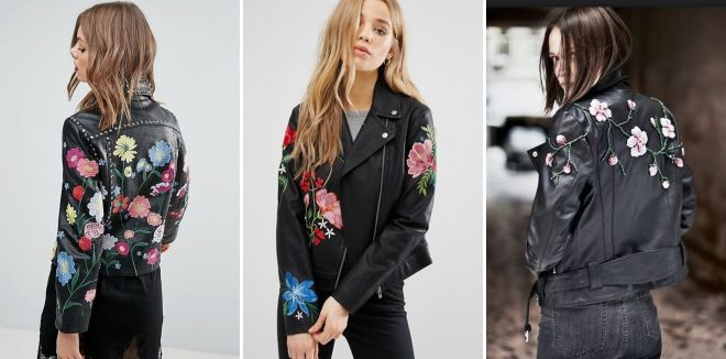Модные кожаные куртки весна 2019 вышивка