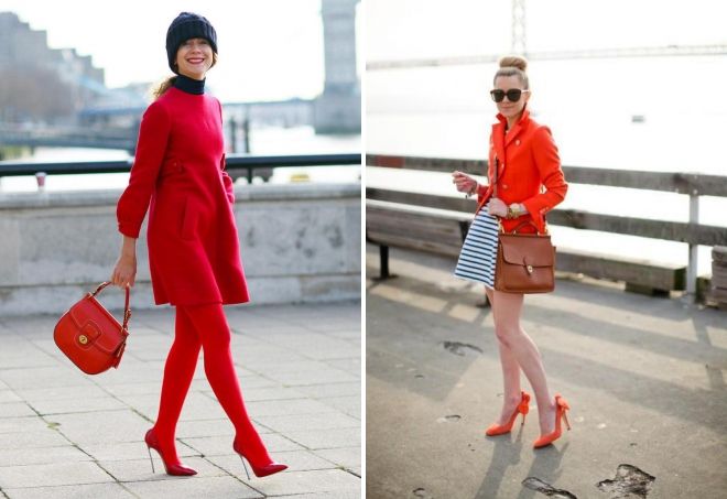 женская одежда красного цвета обувь