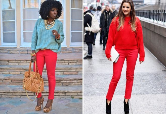 С чем носить женские красные джинсы весной