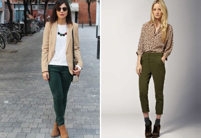 с чем носить женские зеленые вельветовые брюки