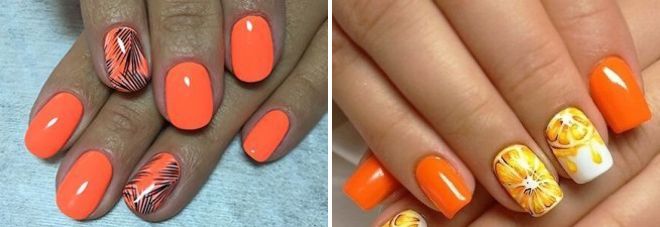оранжевый маникюр на коротких ногтях