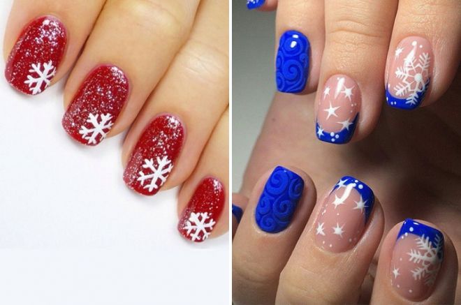 новогодний дизайн ногтей со снежинками