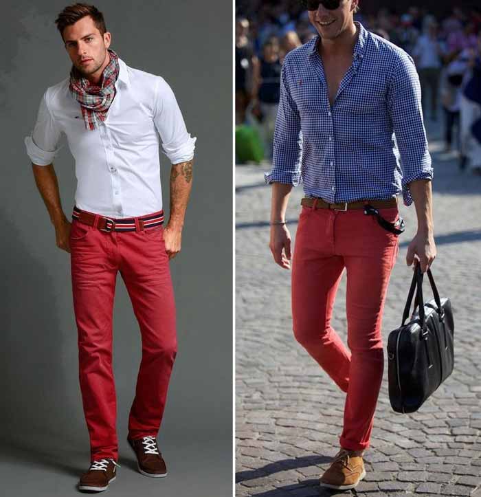 красные джинсы на мужчинах