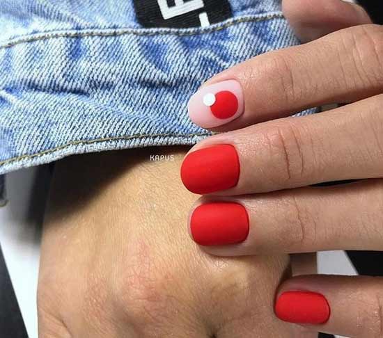 Матовый красный маникюр короткие ногти