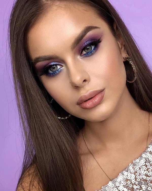Модный макияж в фиолетово-синих тонах