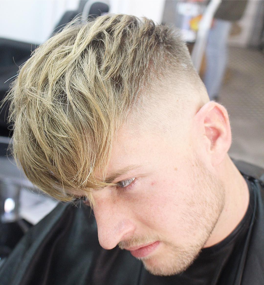 Long textured fringe crop haircut for men