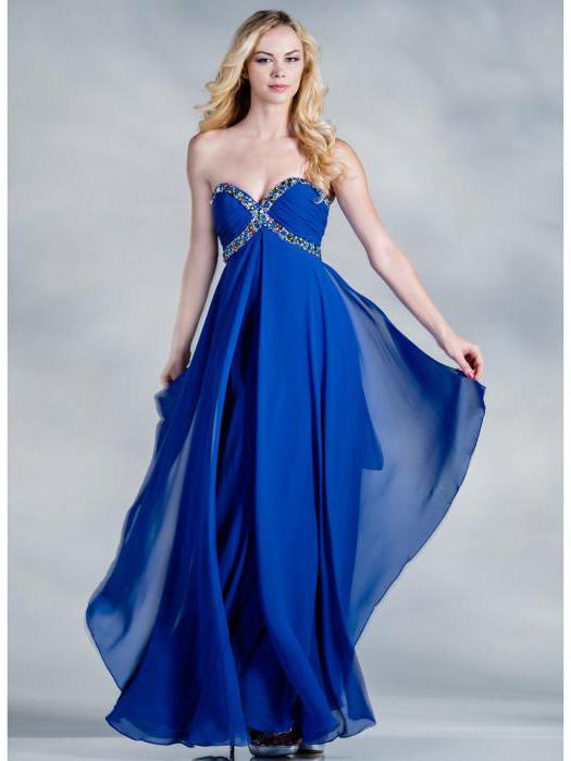 синее платье в пол с рукавами