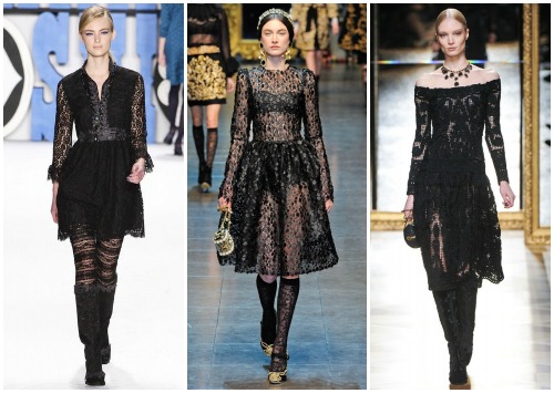 С чем носить черное кружевное платье, на фото – платья Осень-Зима 2012-2013 от Anna Sui, Dolce & Gabbana, Salvatore Ferragamo